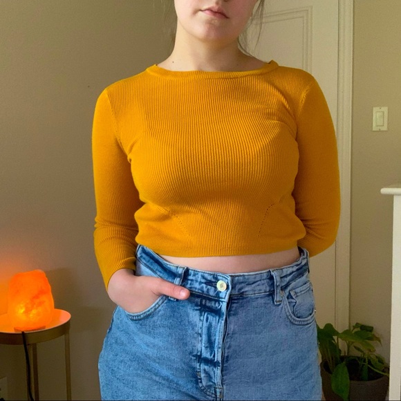 Divided Tops Mustard Yellow Knit Crop Top Poshmark